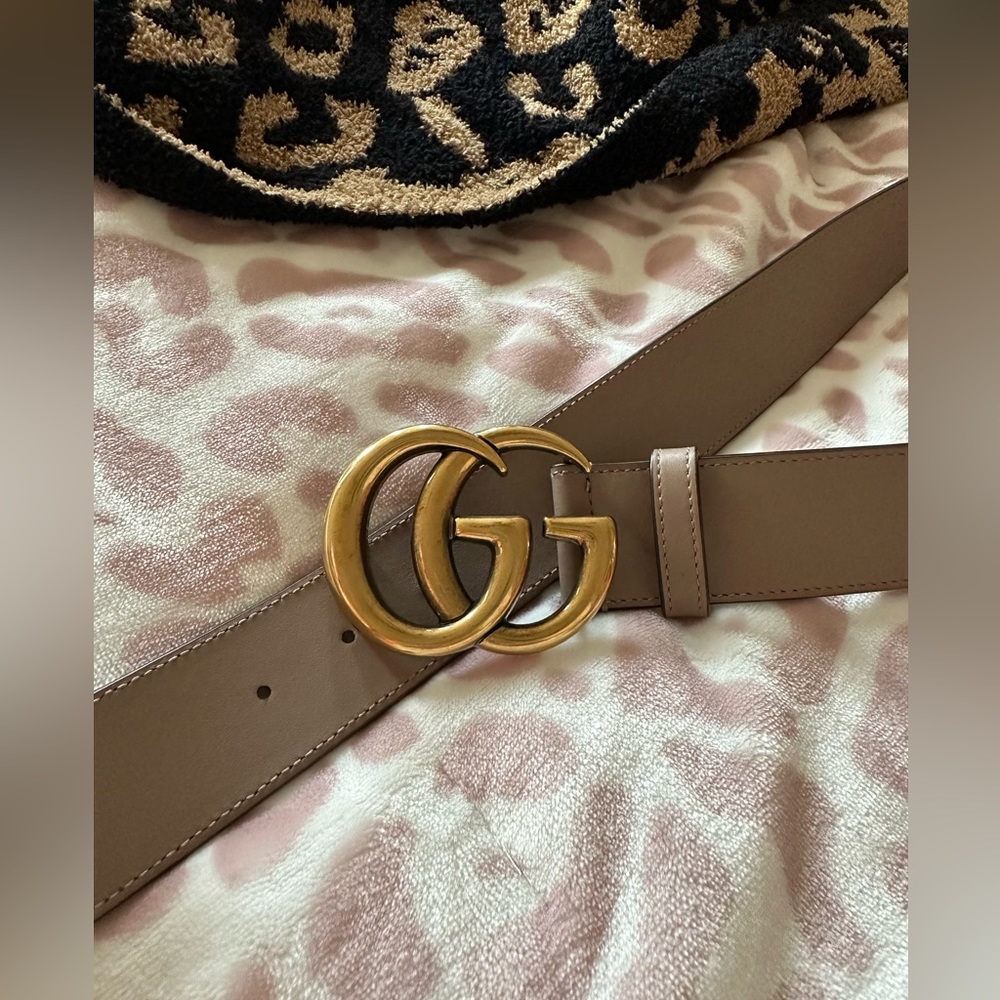 Gucci Taupe Belt with Gold GG Buckle